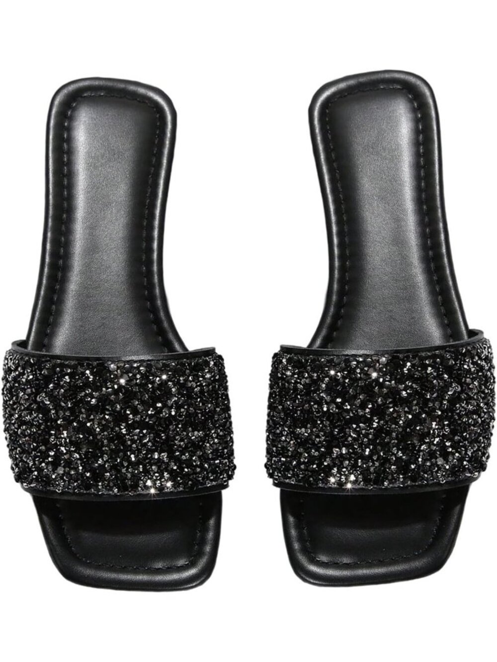 Women's Black Sequin Sparkly Jeweled Dressy Open Toe Glitter Shiny Flat Sandals